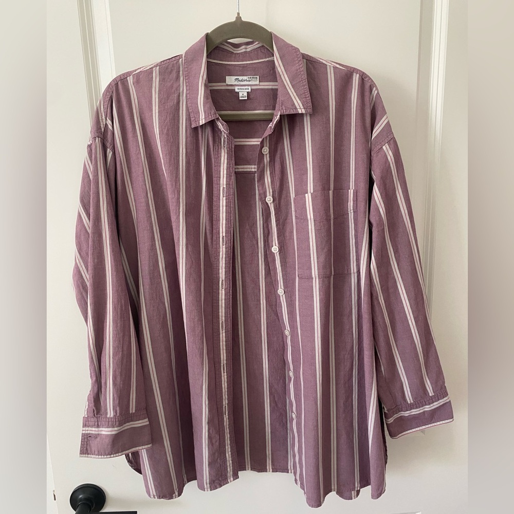 Madewell Mauve Striped Casual Button-Down Shirt